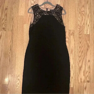 Adrianna Papell Lace Straps Ribbed Black Dress Size 14‎